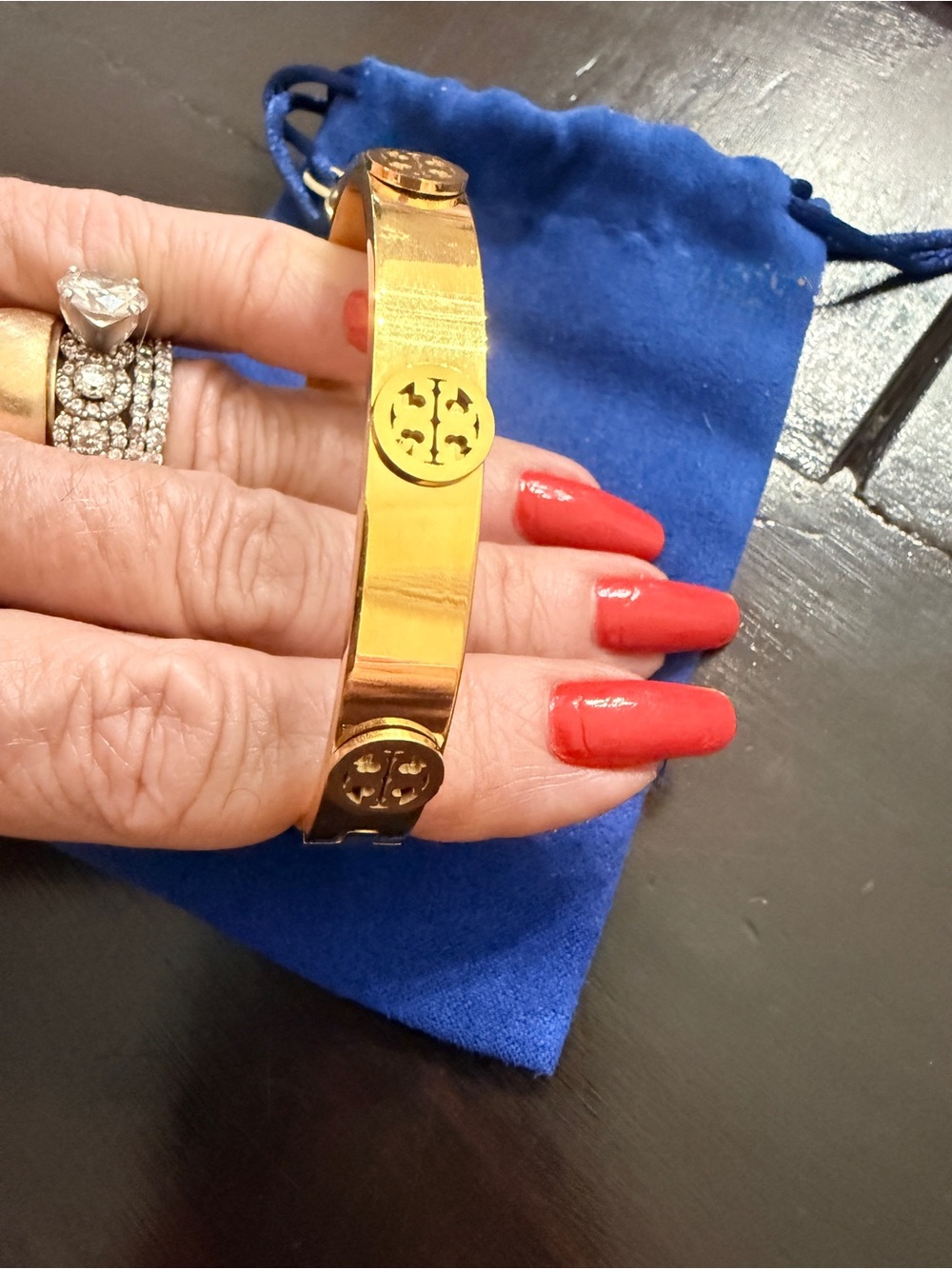 Tory Burch EUC Gold 
Tone Miller Logo Stud Hinge
Bangle Bracelet with Dust
Bag